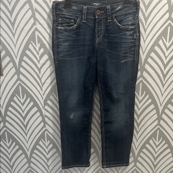 Silver Jeans Suki  Blue Ankle Cropped Denim with Vintage Fading - Picture 1 of 6